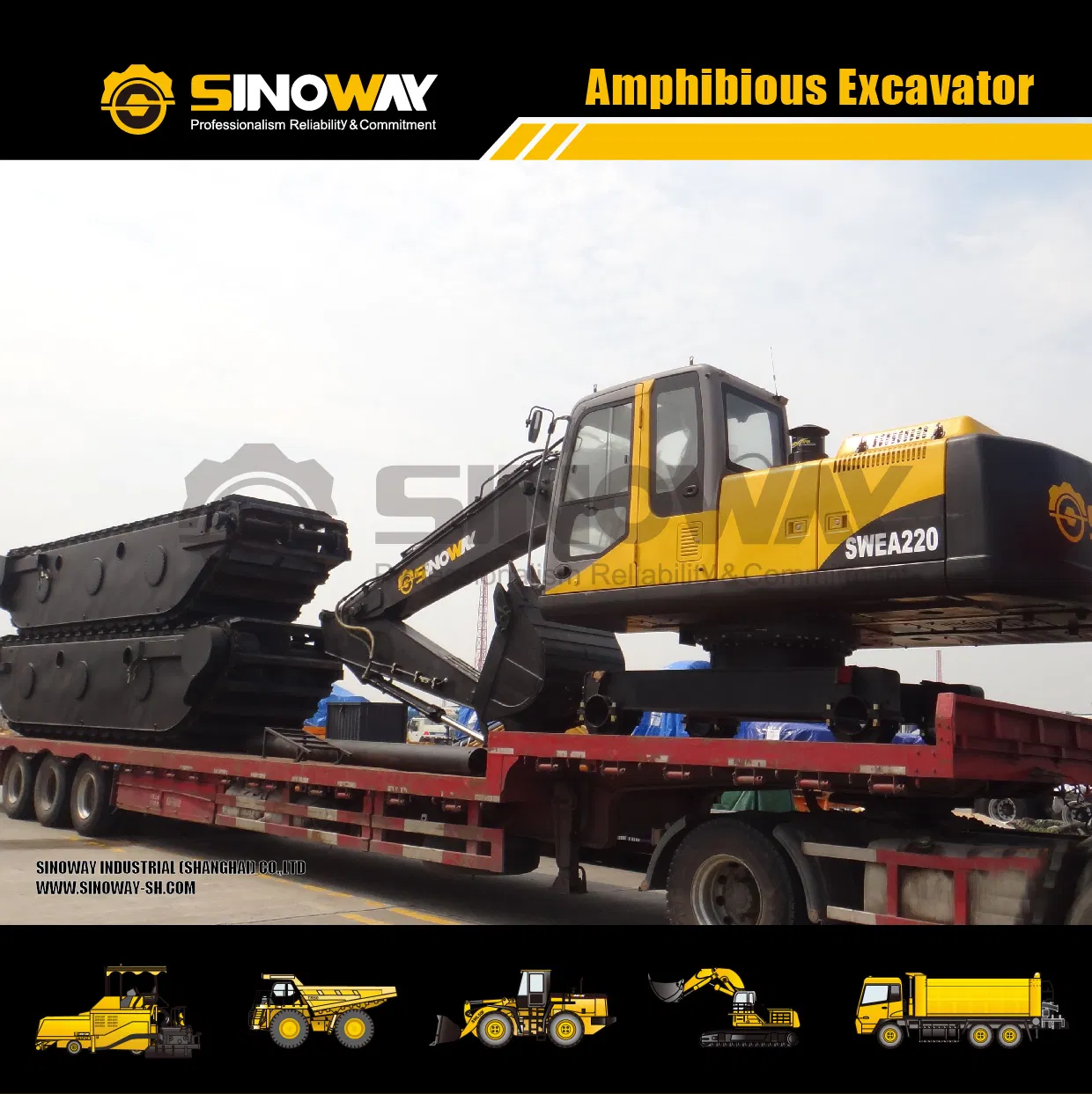 China Swea220 Amphibious Excavator with Side Additional Pontoon and Spud Pile