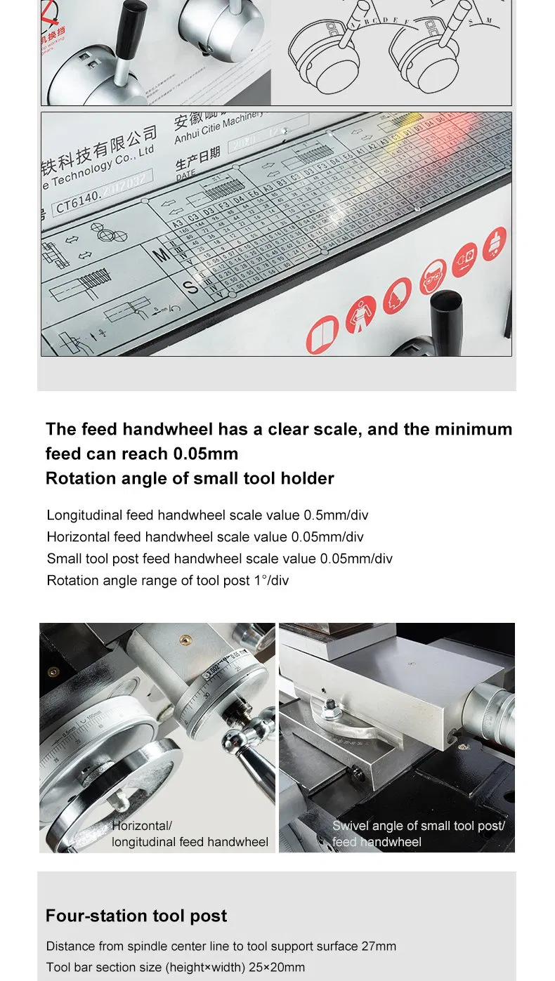 Chinese Factory CT6140 High Quality Horizontal Manual Lathe Machine Lathe